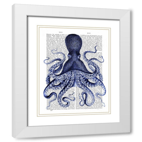 Blue Octopus 3 White Modern Wood Framed Art Print with Double Matting by Fab Funky
