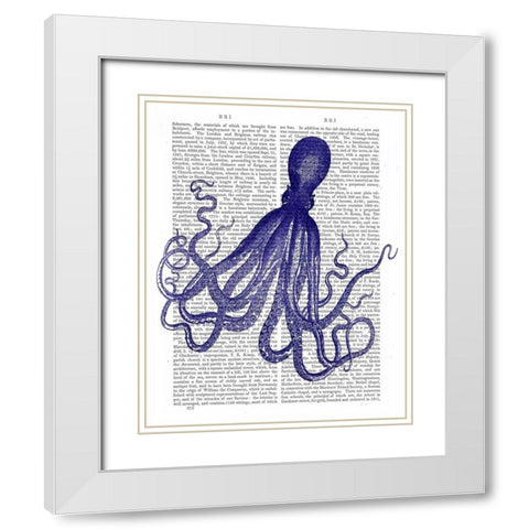 Blue Octopus 4 White Modern Wood Framed Art Print with Double Matting by Fab Funky