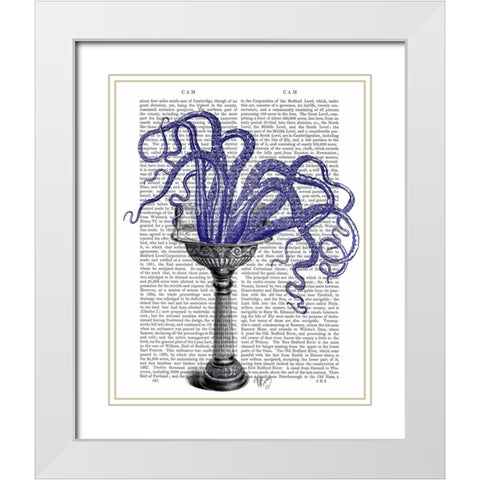 Octopus in Sink White Modern Wood Framed Art Print with Double Matting by Fab Funky