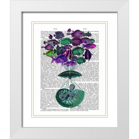 Flight Of The Fish Hot Air Balloon White Modern Wood Framed Art Print with Double Matting by Fab Funky