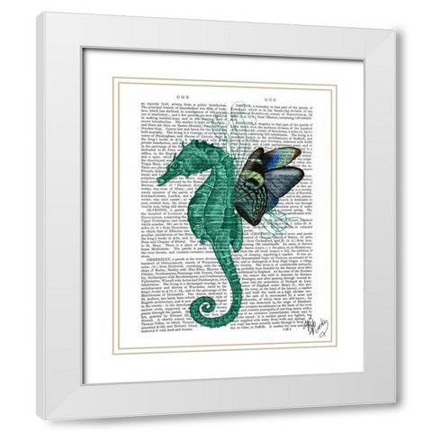 Winged Seahorse White Modern Wood Framed Art Print with Double Matting by Fab Funky