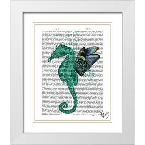 Winged Seahorse White Modern Wood Framed Art Print with Double Matting by Fab Funky