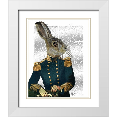 Lieutenant Hare White Modern Wood Framed Art Print with Double Matting by Fab Funky