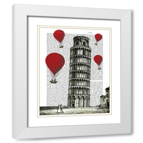 Tower of Pisa and Red Hot Air Balloons White Modern Wood Framed Art Print with Double Matting by Fab Funky