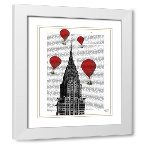 Chrysler Building and Red Hot Air Balloons White Modern Wood Framed Art Print with Double Matting by Fab Funky
