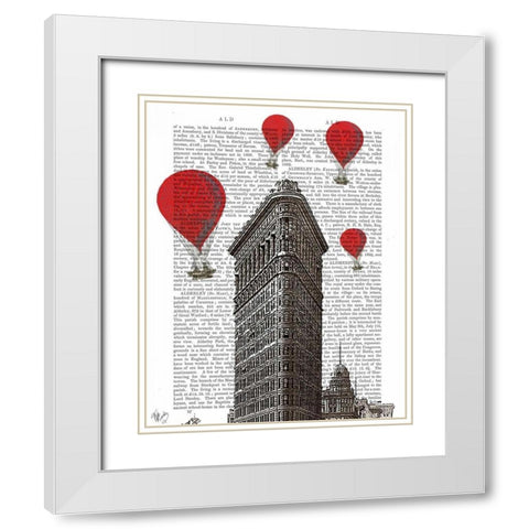 Flat Iron Building and Red Hot Air Balloons White Modern Wood Framed Art Print with Double Matting by Fab Funky