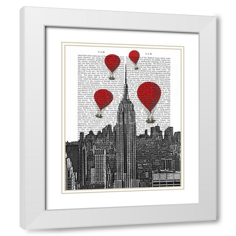Empire State Building and Red Hot Air Balloons White Modern Wood Framed Art Print with Double Matting by Fab Funky