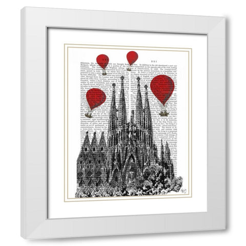 Sagrada Familia and Red Hot Air Balloons White Modern Wood Framed Art Print with Double Matting by Fab Funky