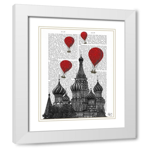 St Basils Cathedral and Red Hot Air Balloons White Modern Wood Framed Art Print with Double Matting by Fab Funky
