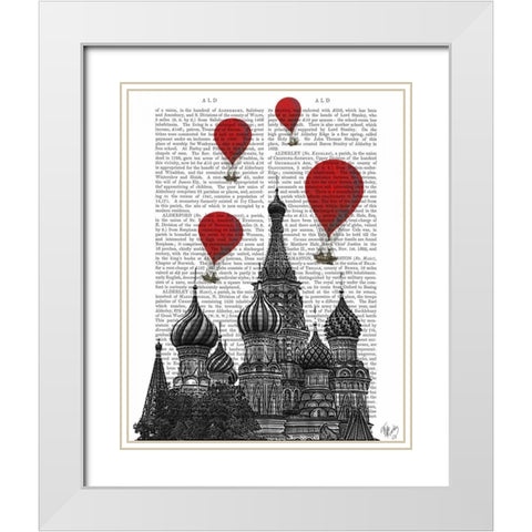 St Basils Cathedral and Red Hot Air Balloons White Modern Wood Framed Art Print with Double Matting by Fab Funky