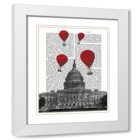 US Capitol Building and Red Hot Air Balloons White Modern Wood Framed Art Print with Double Matting by Fab Funky