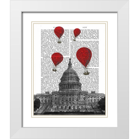 US Capitol Building and Red Hot Air Balloons White Modern Wood Framed Art Print with Double Matting by Fab Funky