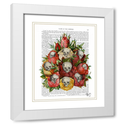 Bouquet of Skulls White Modern Wood Framed Art Print with Double Matting by Fab Funky