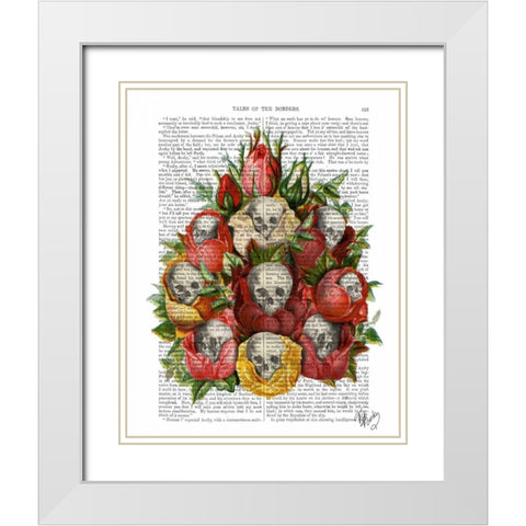 Bouquet of Skulls White Modern Wood Framed Art Print with Double Matting by Fab Funky