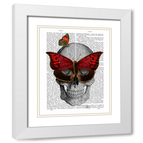 Pink Butterfly Mask Skull White Modern Wood Framed Art Print with Double Matting by Fab Funky