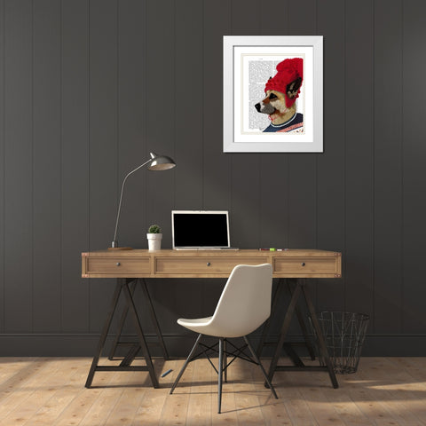 Dog in Ski Sweater White Modern Wood Framed Art Print with Double Matting by Fab Funky