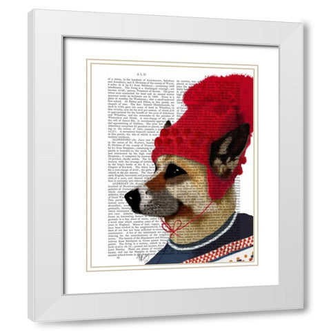 Dog in Ski Sweater White Modern Wood Framed Art Print with Double Matting by Fab Funky