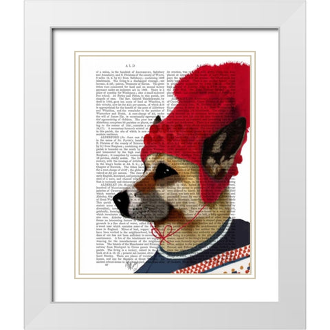 Dog in Ski Sweater White Modern Wood Framed Art Print with Double Matting by Fab Funky