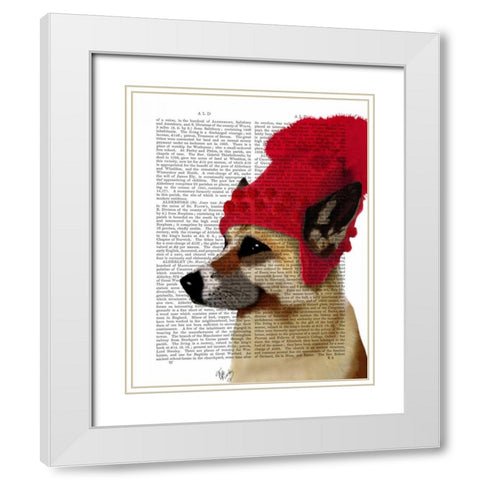 German Shepherd in Red Woolly Hat White Modern Wood Framed Art Print with Double Matting by Fab Funky