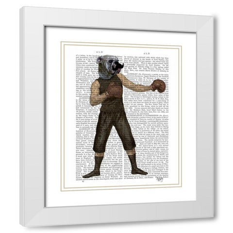 Boxing Bulldog Full White Modern Wood Framed Art Print with Double Matting by Fab Funky