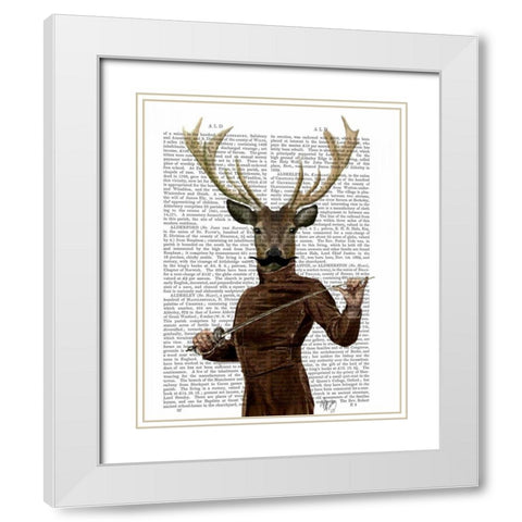 Fencing Deer Portrait White Modern Wood Framed Art Print with Double Matting by Fab Funky