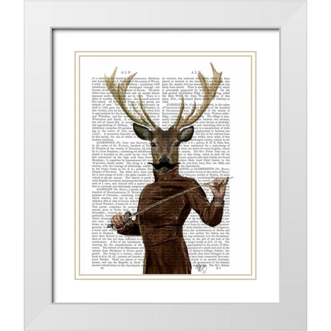 Fencing Deer Portrait White Modern Wood Framed Art Print with Double Matting by Fab Funky