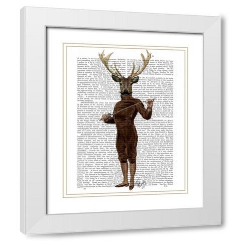 Fencing Deer Full White Modern Wood Framed Art Print with Double Matting by Fab Funky