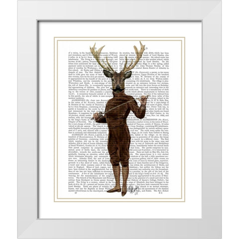Fencing Deer Full White Modern Wood Framed Art Print with Double Matting by Fab Funky
