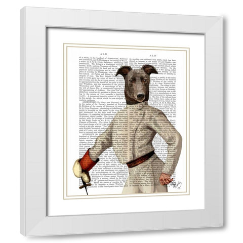 Greyhound Fencer in Cream Portrait White Modern Wood Framed Art Print with Double Matting by Fab Funky