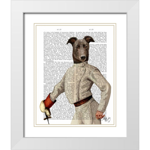 Greyhound Fencer in Cream Portrait White Modern Wood Framed Art Print with Double Matting by Fab Funky