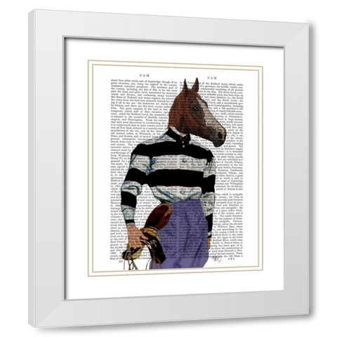 Horse Racing Jockey Portrait White Modern Wood Framed Art Print with Double Matting by Fab Funky
