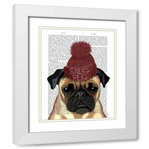 Snug Pug White Modern Wood Framed Art Print with Double Matting by Fab Funky