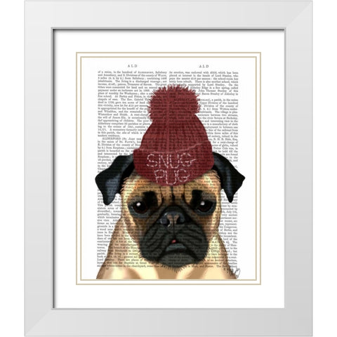 Snug Pug White Modern Wood Framed Art Print with Double Matting by Fab Funky