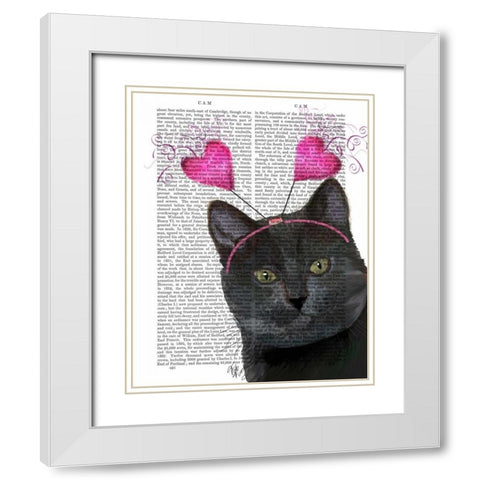Black Cat Valentines White Modern Wood Framed Art Print with Double Matting by Fab Funky