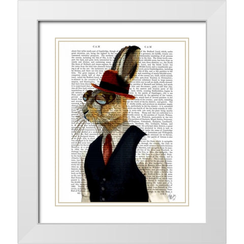 Horatio Hare In Waistcoat White Modern Wood Framed Art Print with Double Matting by Fab Funky