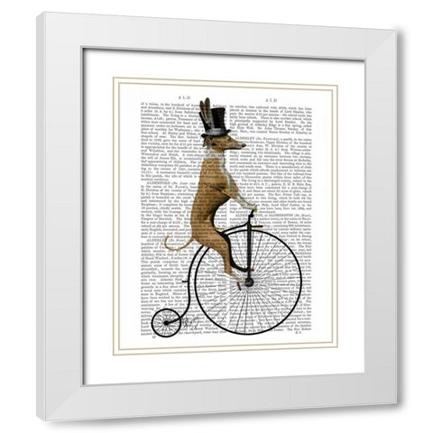 Greyhound on Black Penny Farthing Bike White Modern Wood Framed Art Print with Double Matting by Fab Funky