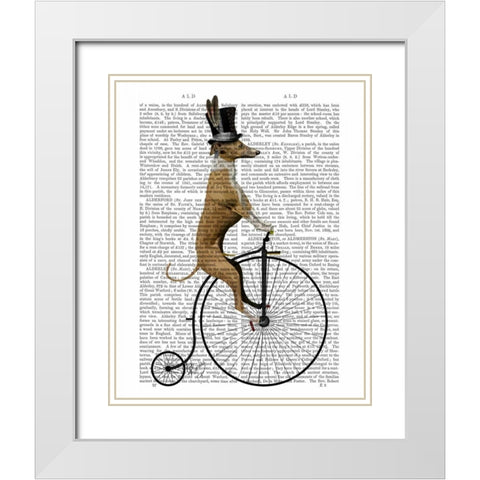 Greyhound on Black Penny Farthing Bike White Modern Wood Framed Art Print with Double Matting by Fab Funky