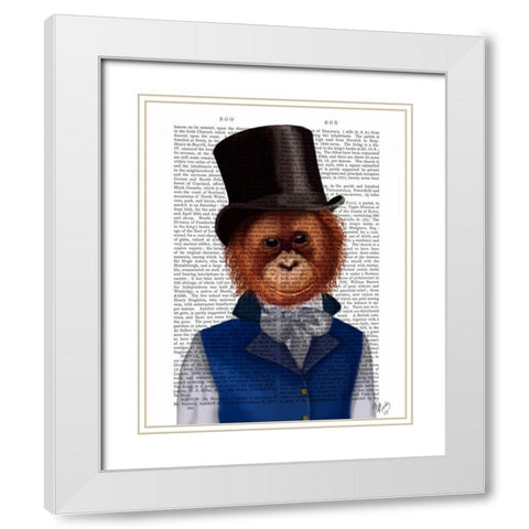 Orangutan in Top Hat White Modern Wood Framed Art Print with Double Matting by Fab Funky
