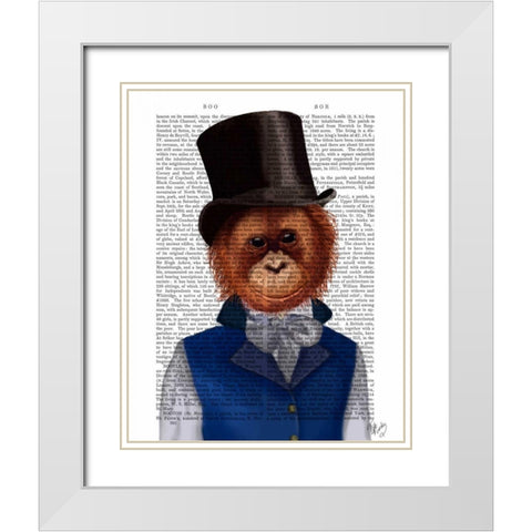 Orangutan in Top Hat White Modern Wood Framed Art Print with Double Matting by Fab Funky