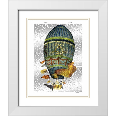 Blue Cylindrical Hot Air Balloon White Modern Wood Framed Art Print with Double Matting by Fab Funky
