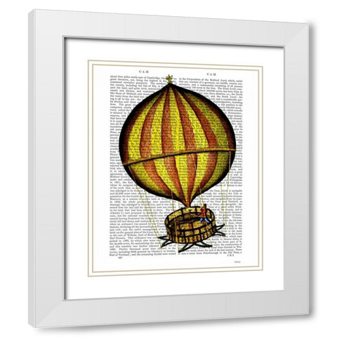 Hot Air Balloon Yellow and Red White Modern Wood Framed Art Print with Double Matting by Fab Funky