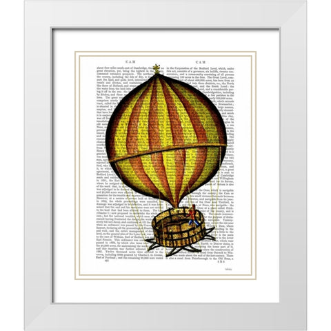 Hot Air Balloon Yellow and Red White Modern Wood Framed Art Print with Double Matting by Fab Funky