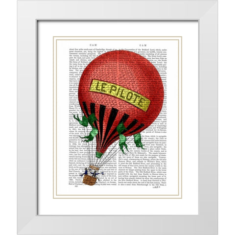 Le Pilote Hot Air Balloon White Modern Wood Framed Art Print with Double Matting by Fab Funky
