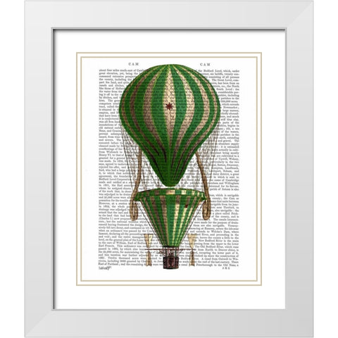 Tiered Hot Air Balloon Green White Modern Wood Framed Art Print with Double Matting by Fab Funky