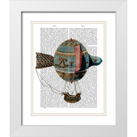 Hot Air Balloon With Tail Feather White Modern Wood Framed Art Print with Double Matting by Fab Funky