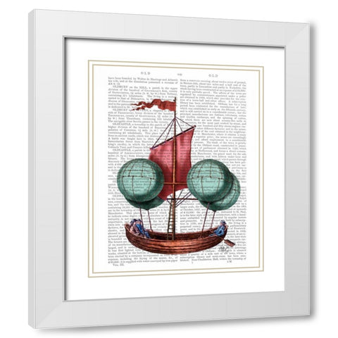 Hot Air Balloon Airship With Red Sail White Modern Wood Framed Art Print with Double Matting by Fab Funky