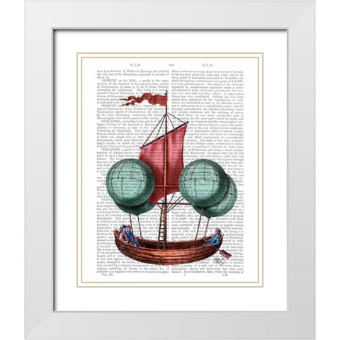 Hot Air Balloon Airship With Red Sail White Modern Wood Framed Art Print with Double Matting by Fab Funky