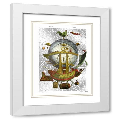 Minerve Hot Air Balloon White Modern Wood Framed Art Print with Double Matting by Fab Funky