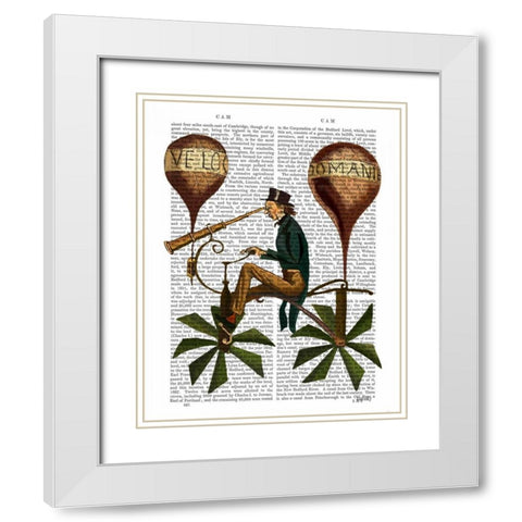 Voyage A La Lune Hot Air Balloon White Modern Wood Framed Art Print with Double Matting by Fab Funky