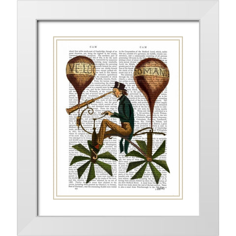 Voyage A La Lune Hot Air Balloon White Modern Wood Framed Art Print with Double Matting by Fab Funky
